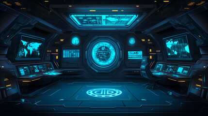 Obraz premium Futuristic space colony command center with glowing holograms