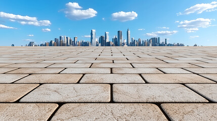 City Skyline View Over Beige Paving Stone