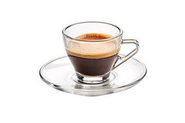 Side view of an elegant espresso shot in a clear glass cup, creamy top layer gleaming—ready to awaken senses with a bold, satisfying flavor, isolated on a transparent background