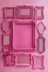Pink framed pictures on a pink wall
