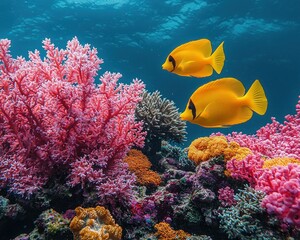 Obraz premium Vibrant Coral Reef with Yellow Fish