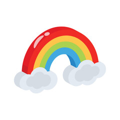 A 3d style icon showing rainbow arch with clouds