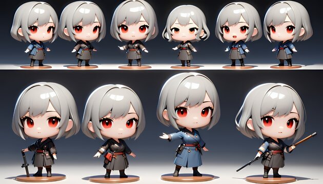 Twelve Poses of a Cute Kawaii Anime Girl 3D Render