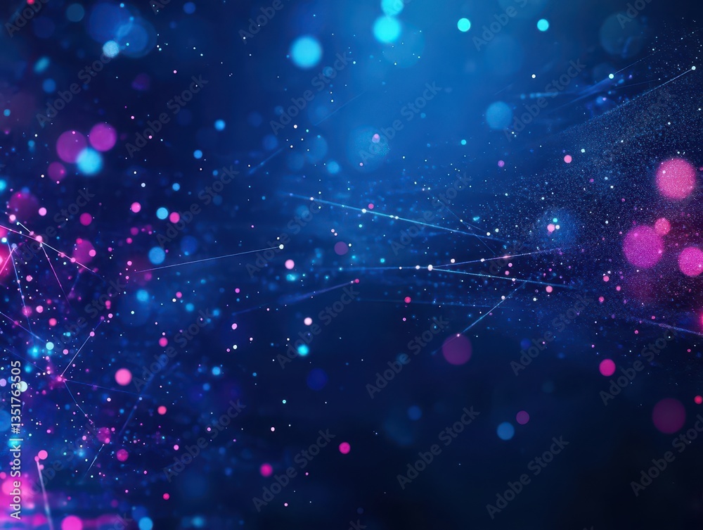 Poster blue and pink abstract background with particles against a dark backdrop creating a mystical and eth