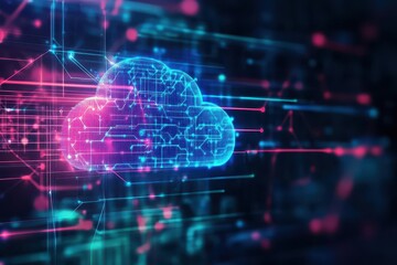 Fototapeta premium Brain integrated into a digital interface displaying abstract artificial intelligence concepts in a modern design