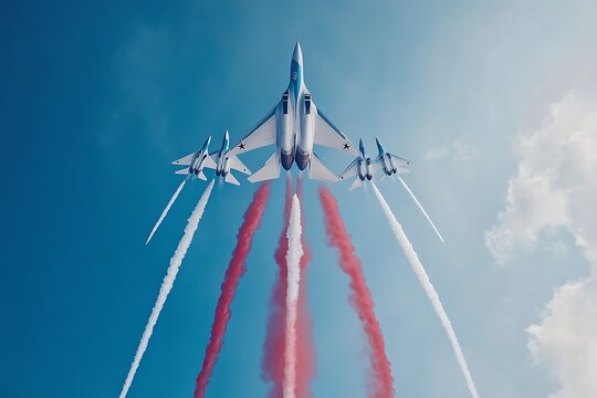 Fighter jets airshow formation. - Powered by Adobe