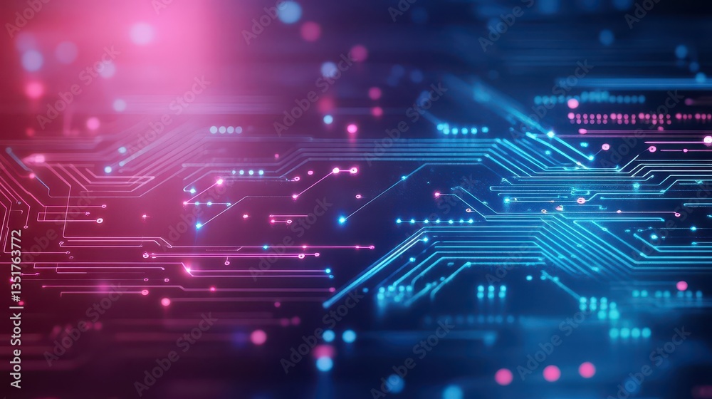 Poster Circuit board with striking red and blue background creating a bold abstract design for technology and science