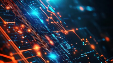 Fototapeta premium Intricate circuitry design with glowing lights creating a futuristic abstract background for technology themes