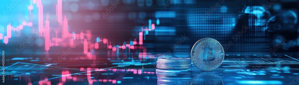 Aufkleber Coin on a table with financial chart in the background representing economic concepts and investment themes
