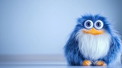 Fototapeta premium Fluffy blue creature with large eyes