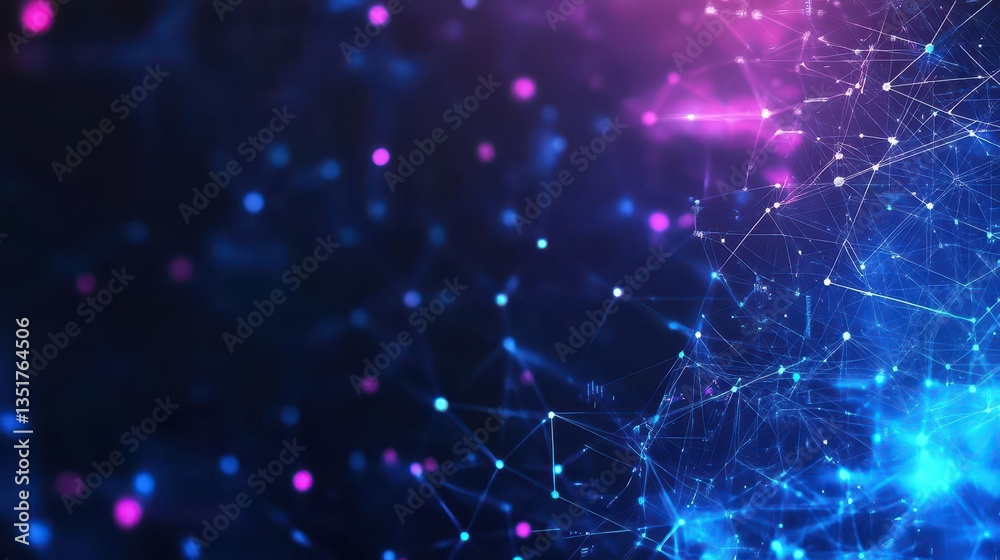 Poster Blue and pink background featuring a network of connected lines representing modern financial concepts in abstract art