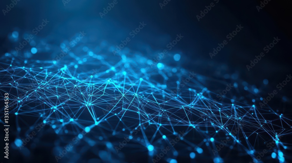 Poster glowing blue network background illustrating digital connections and data flow in a modern technolog