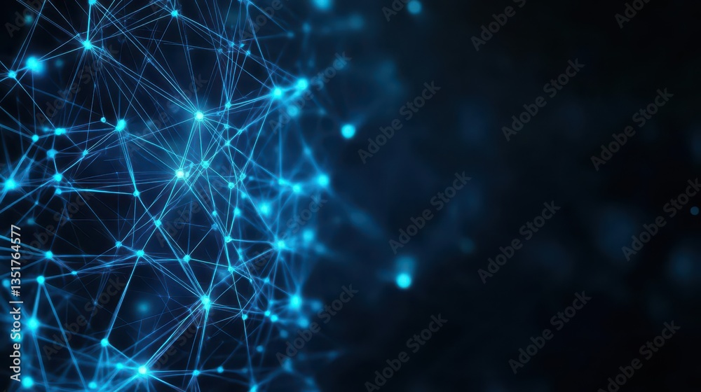 Poster Stunning glowing blue network background reflecting modern digital connections and data flow in a futuristic setting