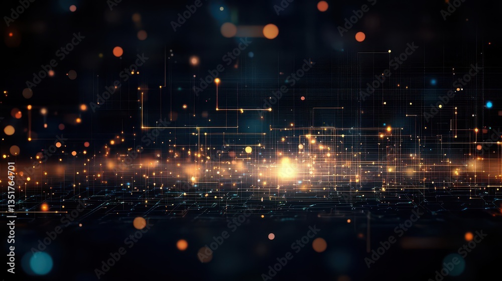 Poster Dark abstract background with glowing lights creating a mysterious and enigmatic atmosphere for science themes