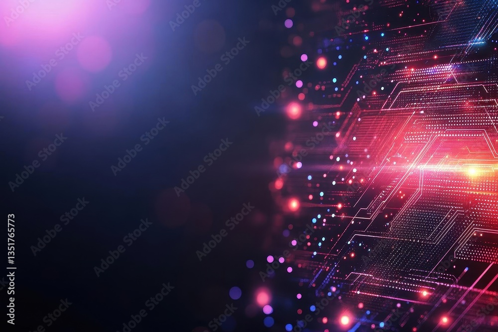 Poster Abstract circuit featuring red and blue glowing lights creating a futuristic and high-tech atmosphere