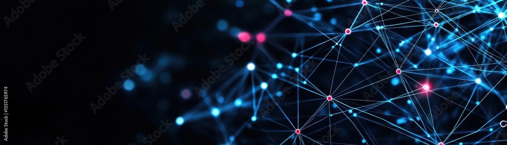Poster Abstract network of connected lines on a black background depicting modern technology and digital communication concepts