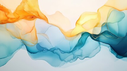 Abstract Alcohol Ink Art Blue with Orange Flow.