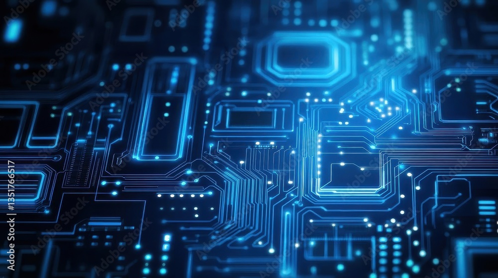 Aufkleber abstract blue circuit board illuminated by striking blue light showcasing modern technology and digi