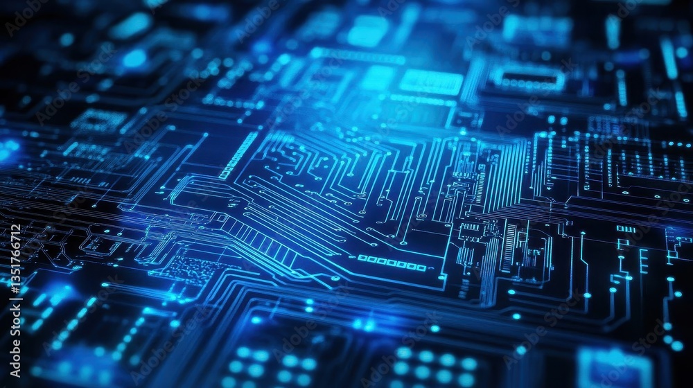 Leinwandbilder Abstract circuit board design showcasing intricate patterns and details of modern technology in a blue color palette