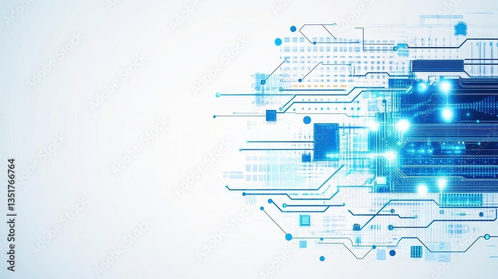 Poster Abstract blue circuit lines on a vibrant background representing modern technology and digital connectivity