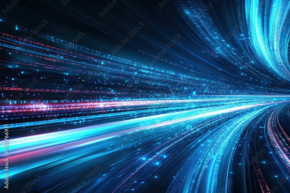 Poster Stunning tunnel with light trails representing speed and movement in a futuristic abstract blue environment