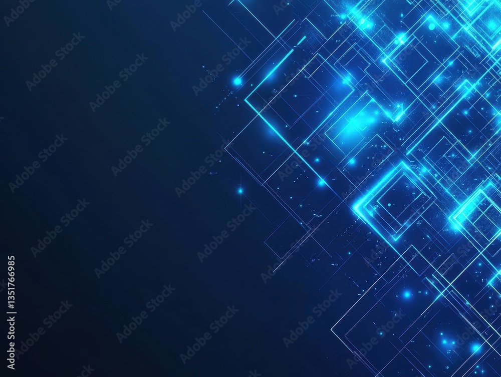 Poster beautiful blue and white abstract background with glowing geometric shapes creating a modern digital