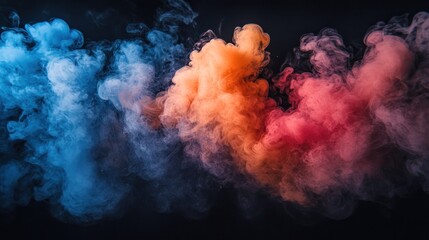 Abstract Colorful Smoke Art: A Vivid Display of Blue, Orange, and Red Hues