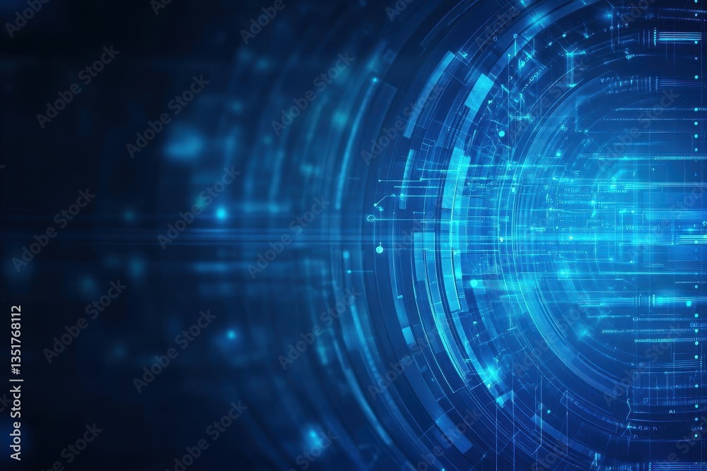Poster sleek blue circuit design on a dark background emphasizing the technology and modern aesthetic of el