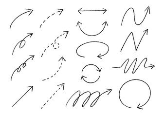 鉛筆のタッチで描かれた矢印の素材