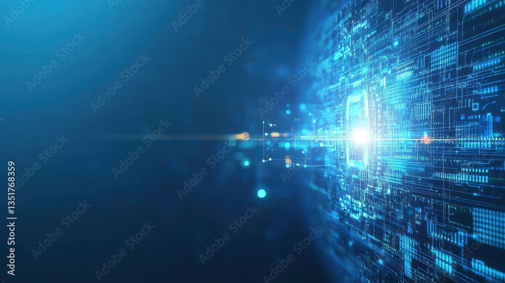 Poster Digital circuitry design with electric blue background showcasing modern technology and abstract patterns