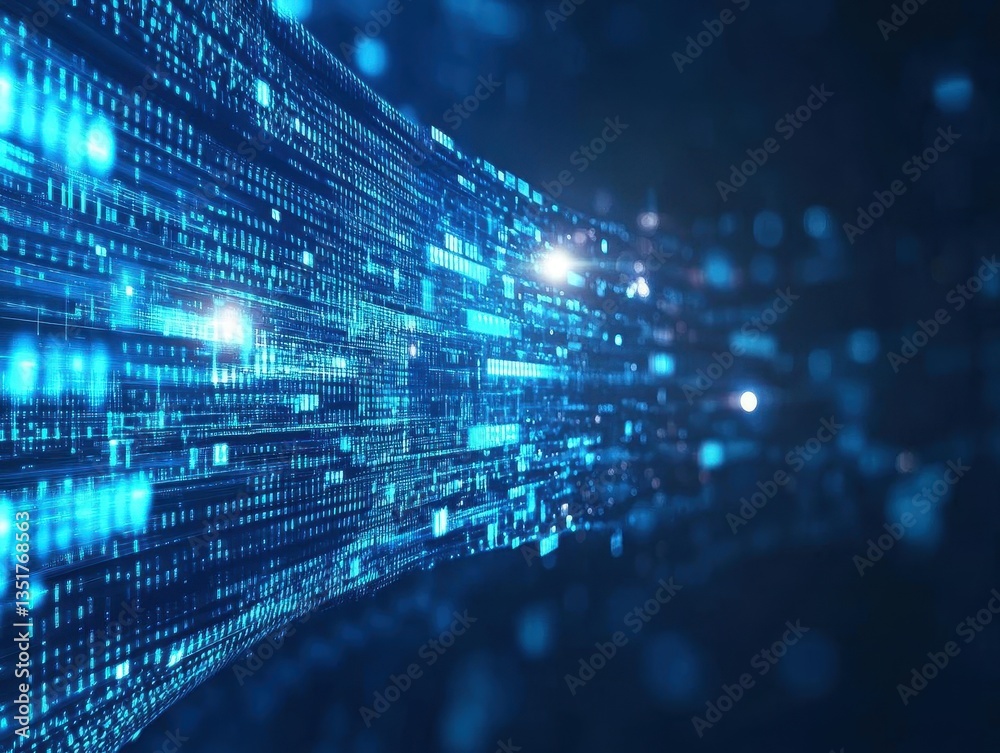 Poster Stream of binary code representing digital information technology in a continuous and abstract style