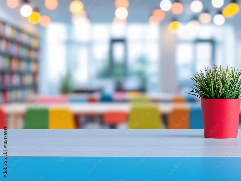 Aufkleber green plant in a classroom setting surrounded by modern decor and abstract blurred elements creating