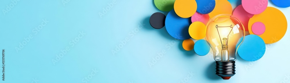 Aufkleber Abstract representation of creativity with a light bulb surrounded by colorful paper circles in a conceptual design