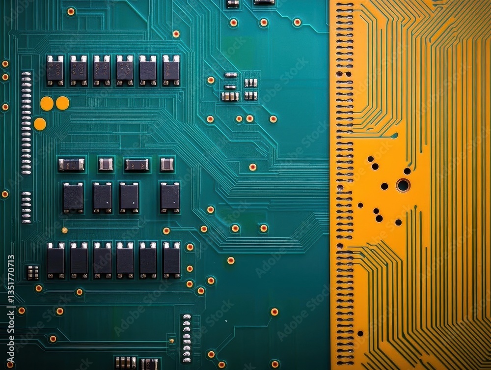 Fototapete High-resolution image of a circuit board showcasing the complexity of electronic components and their interconnections