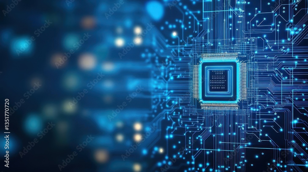 Poster Futuristic circuit board featuring a central cpu highlighting the advanced technology and intricate interconnections present