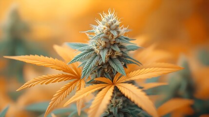 A marijuana plant with orange leaves and green stems