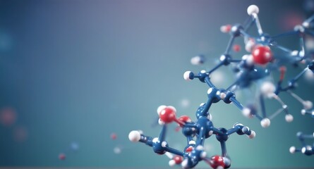 Molecules or atoms on blue background. Medical, science, biochemical, pharmaceutical and beauty concept.