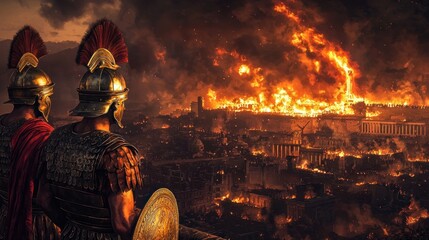 Plakat Roman Legionaries Witnessing the Burning City