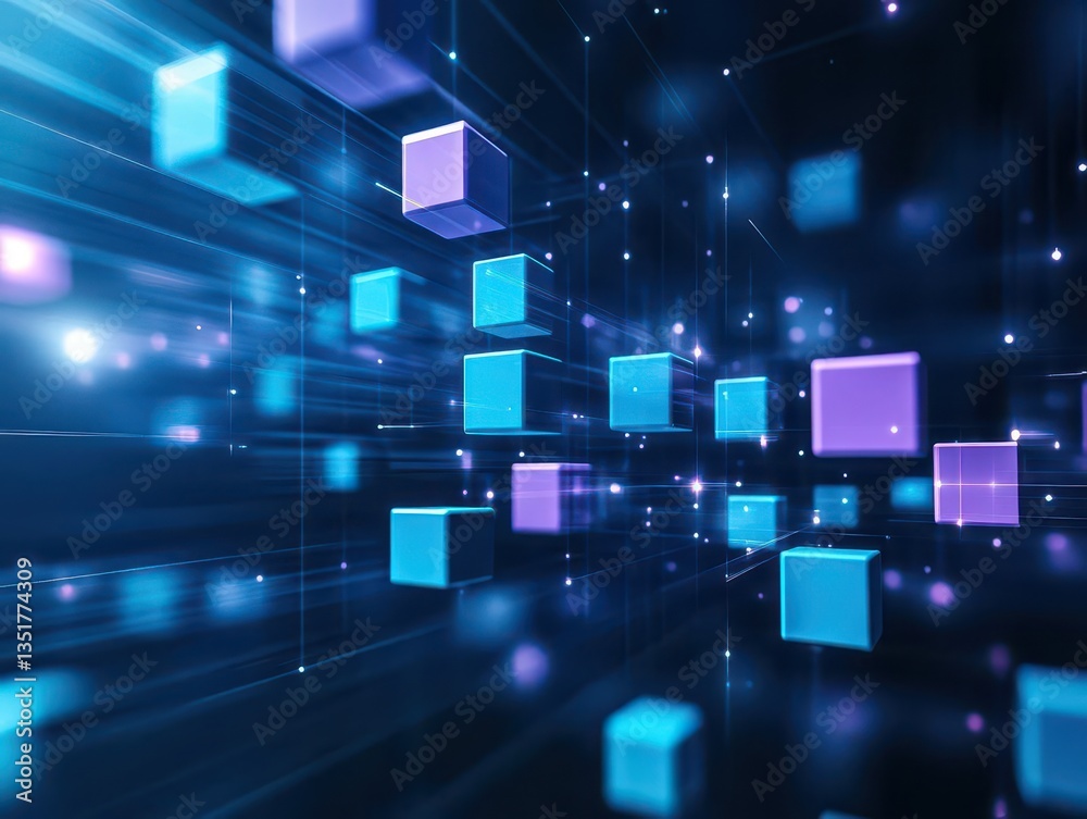 Leinwandbilder Geometric blue and purple cubes background creating a three-dimensional effect with depth and complexity