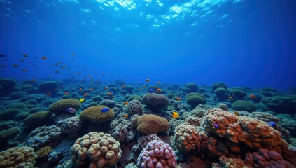 Obraz premium Mesmerizing Underwater View of Vibrant Fish in Coral Reef