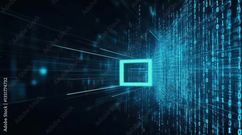 Aufkleber Abstract digital background with a dark blue backdrop highlighted by streams of binary code for a techy aesthetic