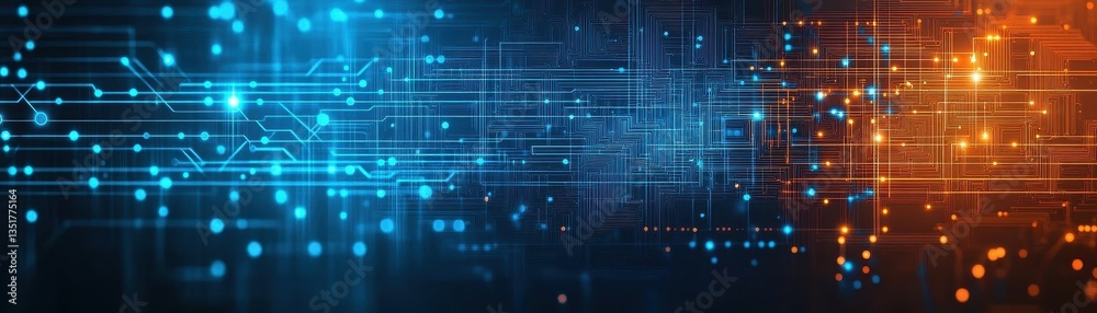 Poster Abstract digital circuit with glowing lights emphasizing connectivity and energy flow in modern technology design