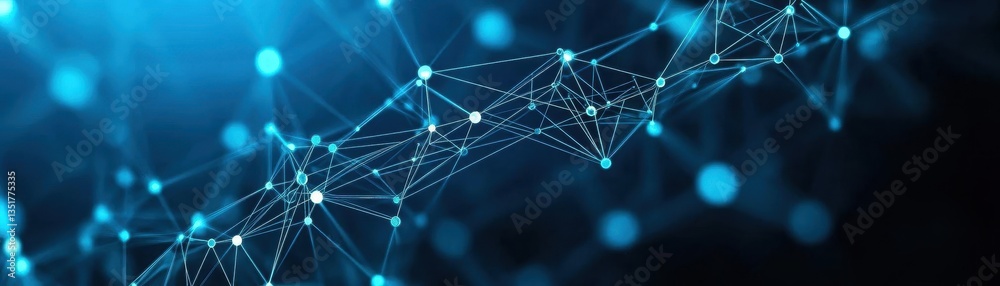Poster Abstract digital communication background with blue color palette featuring lines and dots representing connectivity