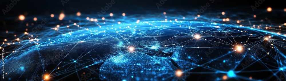 Poster abstract digital illustration of earth with network lines depicting global connections and the flow 
