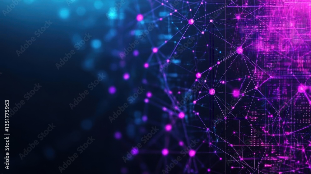 Leinwandbilder Striking abstract background in purple and blue featuring connected lines and dots creating a digital network