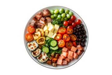 A plate with various types of foods Isolated on White and Transparent Background PNG Image.
