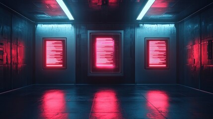 Neon Cyberpunk Corridor with Digital Displays