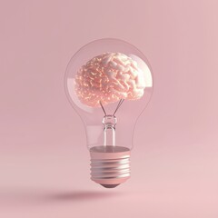 Light bulb with glowing brain inside representing creativity, idea generation, innovation, intelligence and thinking concept design