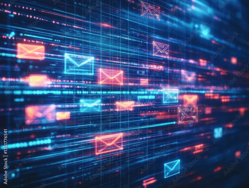 Poster A computer monitor displaying an eye-catching blue and orange abstract background creating a modern digital aesthetic