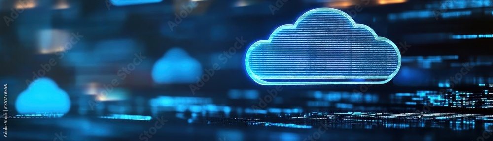 Poster Surreal cloud floating in the heart of a cityscape symbolizing digital transformation and modern urban life